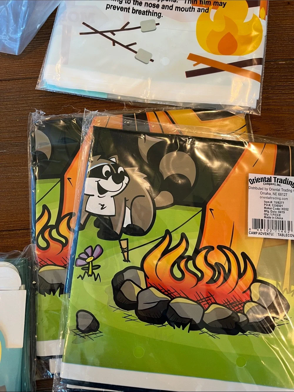 NWT Camping Party Disposable Tableware Set - Green/Orange Adventure Theme